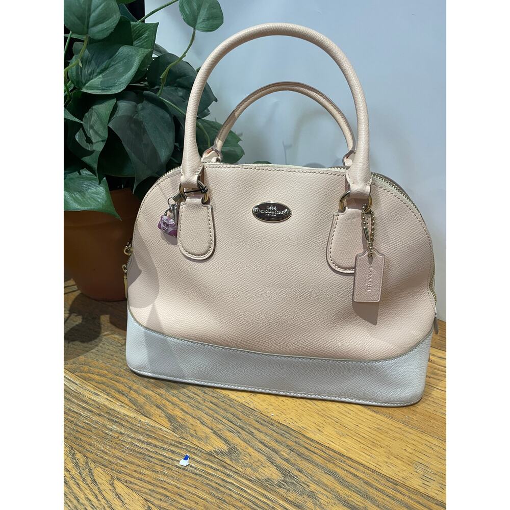 Coach Cora Domed Satchel Leather Peach and Cream Handbag